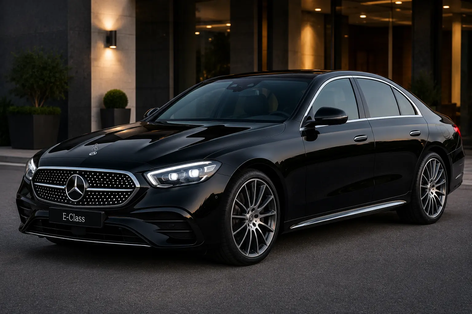 Black Mercedes-Benz E-Class executive sedan